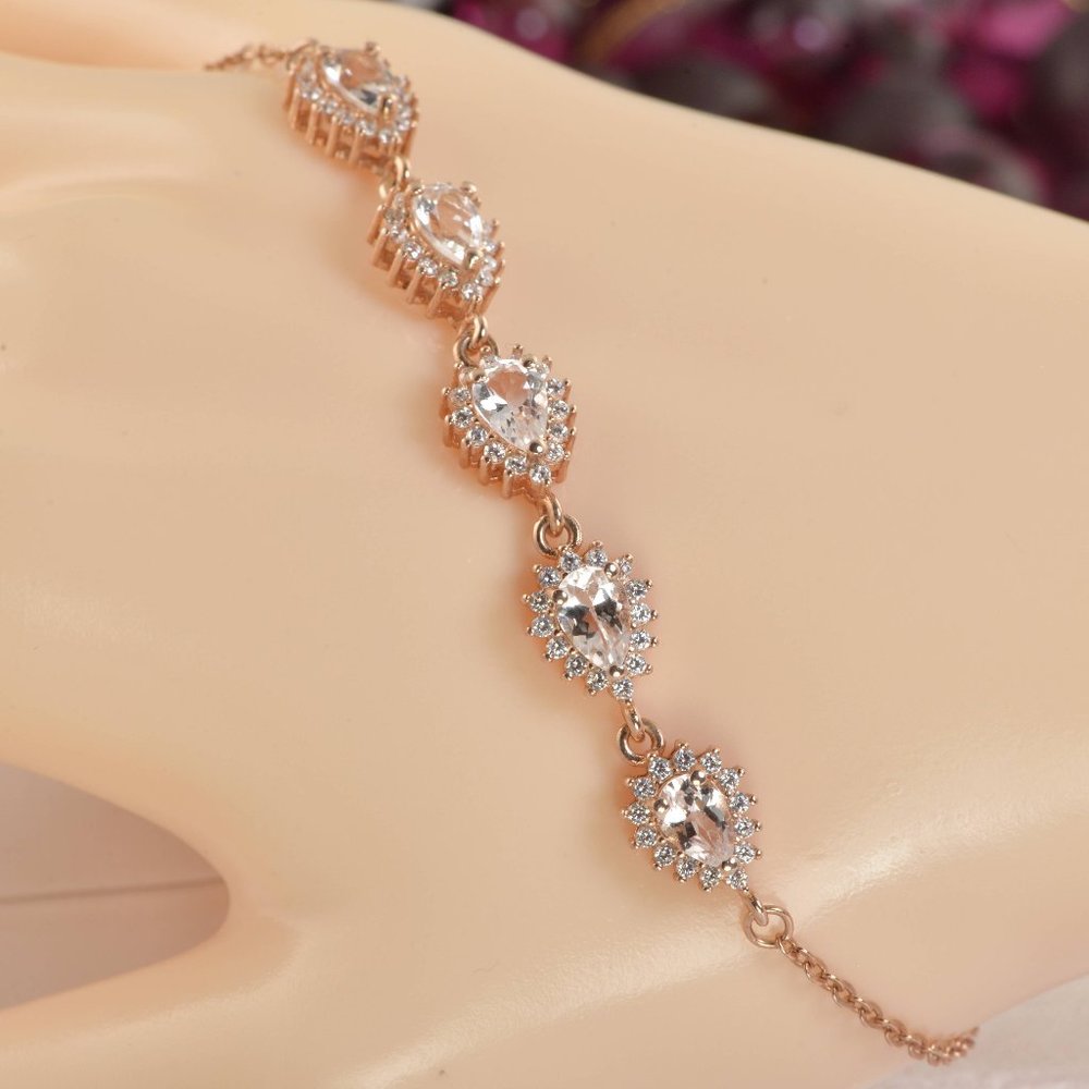 Natural Morganite Bracelet, Solid 925 Silver 14k Rose Gold Bracelet - Picture 3 of 4